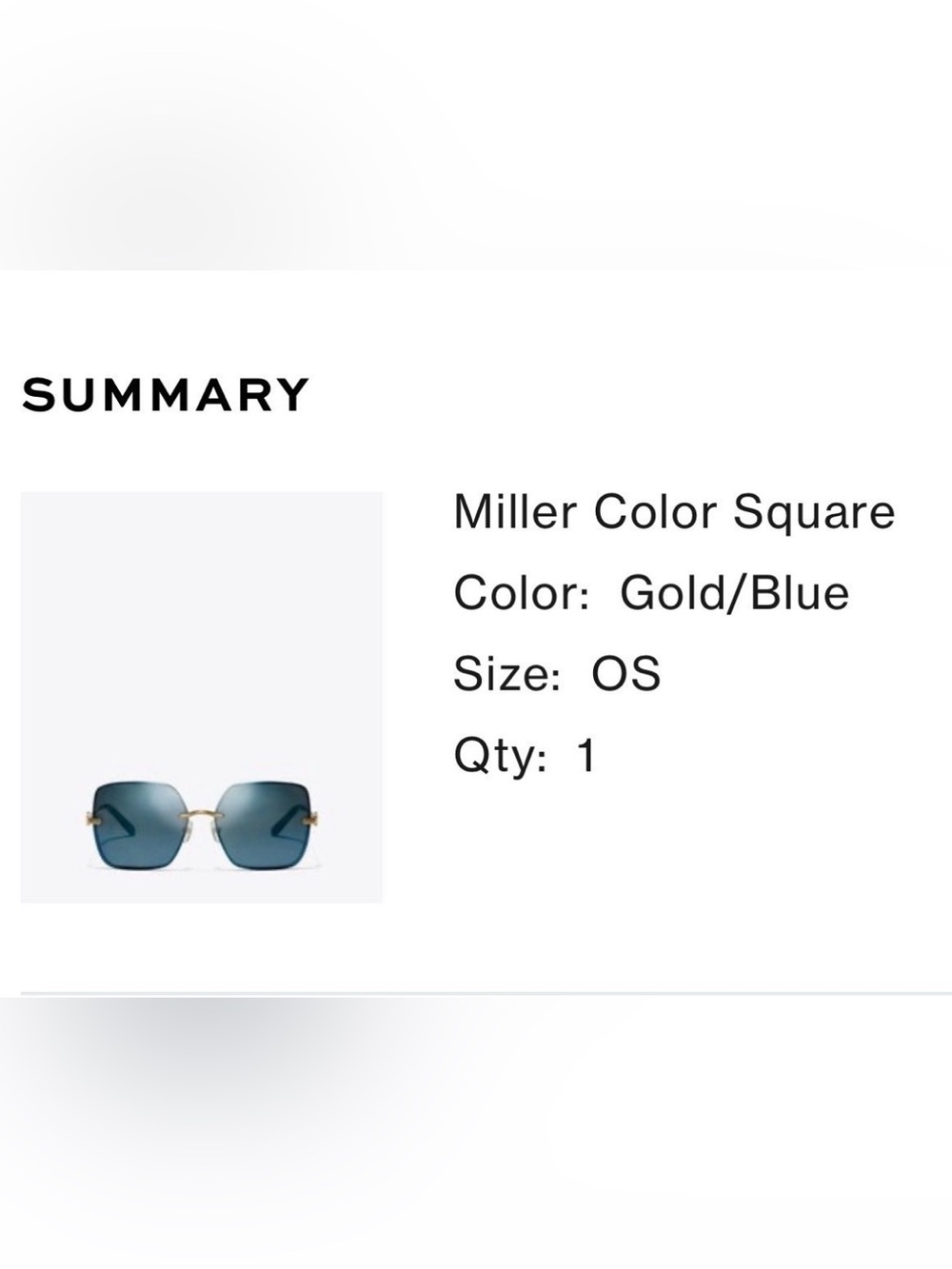 Color Square Sunglasses - Gold Frame with Blue Lenses - Tory Burch